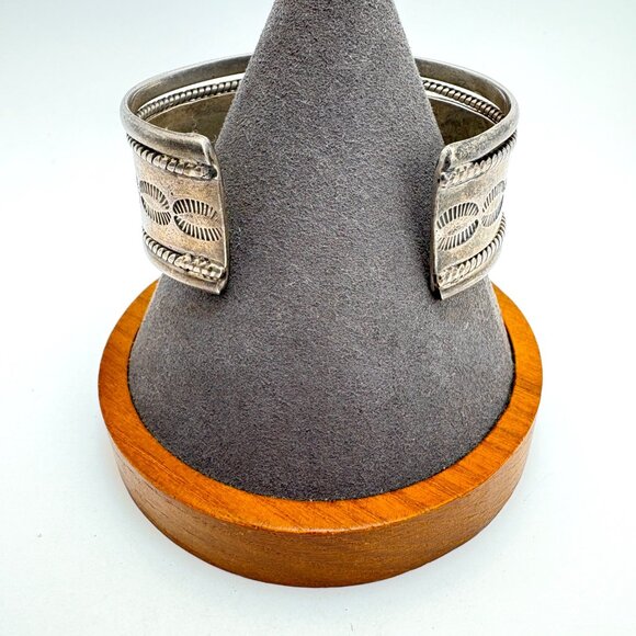 VTG Solid Sterling Silver 925 Etched Textured Open Cuff Bracelet Size 7.5" Fit - Picture 3 of 13